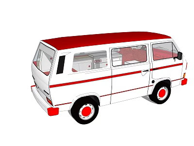 Classic White Van With Red Roof Stripes And Interior Design Features 3d model