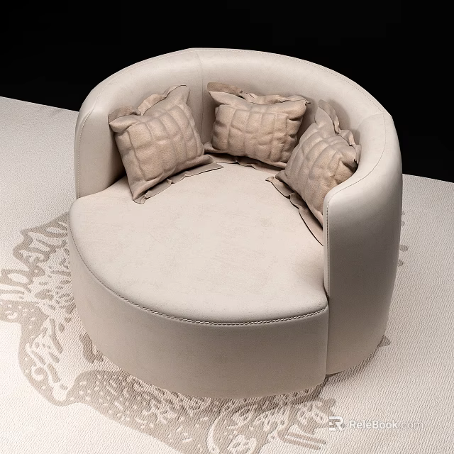 Light Beige Single Sofa with Textured Square Pillows on Patterned Light Rug Modern Comfortable Design 3d model 