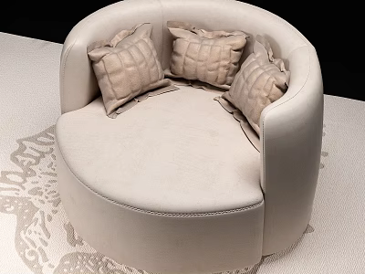 Light Beige Single Sofa with Textured Square Pillows on Patterned Light Rug Modern Comfortable Design 3d model