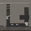 Modern Entryway Interior With White Storage Cabinets Decorative Ornaments Green Plants And Shoe Bench