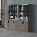 Modern Interior File Cabinet With Glass Doors Wooden Panels And Organized Files Books