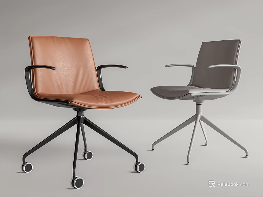 Modern Leather Office Chair Brown and Grey with Five Star Caster Base Two Piece Design 3d model 