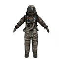Astronaut In Spacesuit With Helmet And Alien Creature In Cosmic Environment