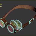 Vintage Goggles with Leather Strap Blue Red Green Lenses and Metal Frame