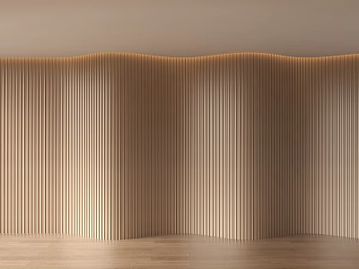 Modern Wooden Wall Paneling With Vertical Slats Curved Design And Lighting 3d model