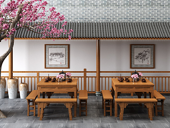 Chinese Tea Table and Chair Tea Dining Table and Chair 3d model