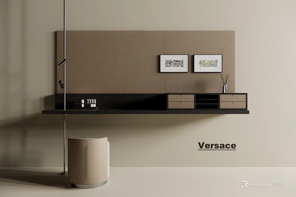 Modern Elegant Versace Dressing Table With Black Surface Drawers And Decorative Paintings 3d model 