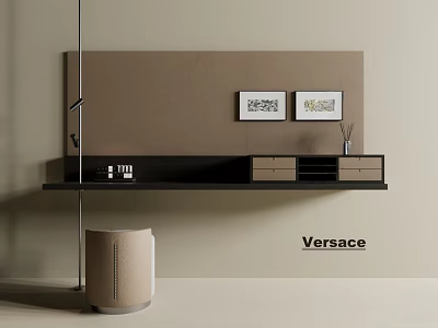Modern Elegant Versace Dressing Table With Black Surface Drawers And Decorative Paintings 3d model