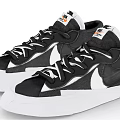 Nike Black And White Low Top Sneakers With White Sole And Lace Up Design