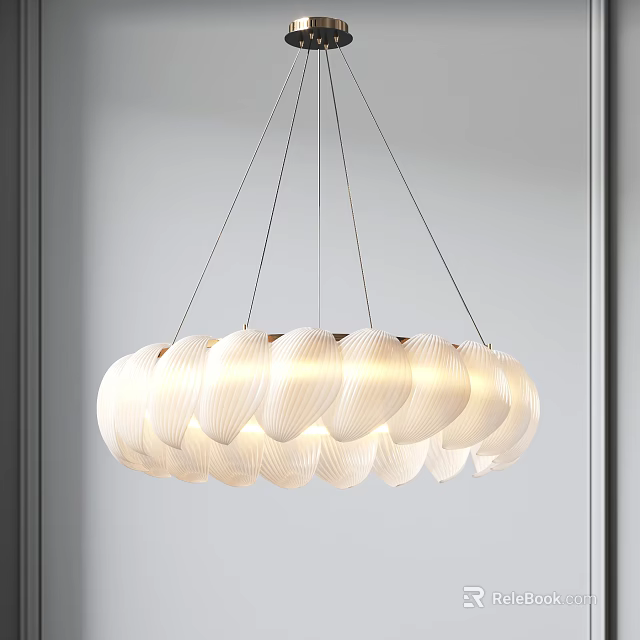 Modern White Shell Shaped Petal Chandelier With Multiple Hanging Wires Minimalist Interior Design 3d model 