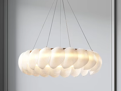 Modern White Shell Shaped Petal Chandelier With Multiple Hanging Wires Minimalist Interior Design 3d model