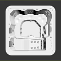 Modern Square Spa Bathtub With White Interior Blue Exterior And Control Panels