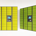 Yellow And Green Public Facility Lockers With Multiple Compartments And Control Panel With Screen 3d model