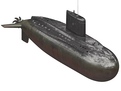 Naval Military Submarine Weapon with Metal Hull and Periscope Design 3d model