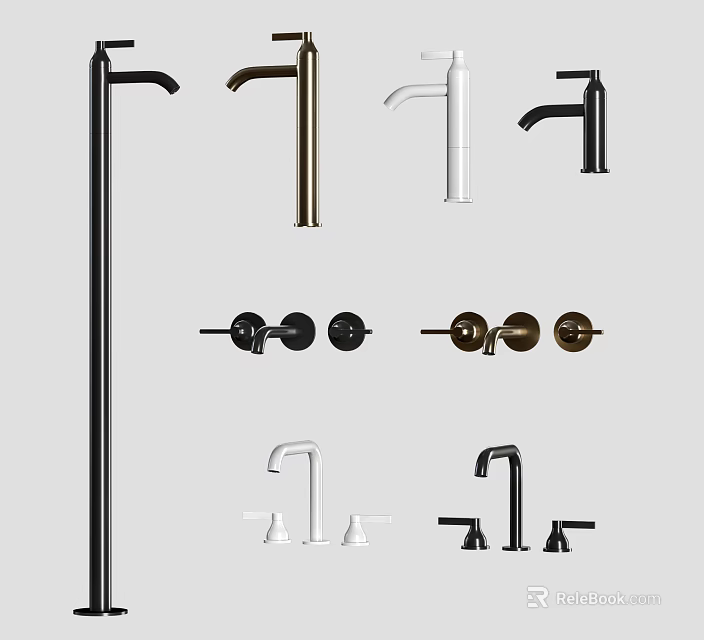 Modern Faucet Collection Featuring Black White Brass Single And Double Handle Designs 3d model 