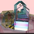 Indoor Play Equipment Featuring Colorful Transparent Structures Slides And Plant Decorations