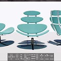 Modern Leisure Chair With Layered Backrest Turquoise Fabric And Metal Base Design
