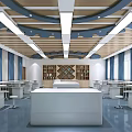 School Modern Classroom With Desks Chairs Screens And Ceiling Lights
