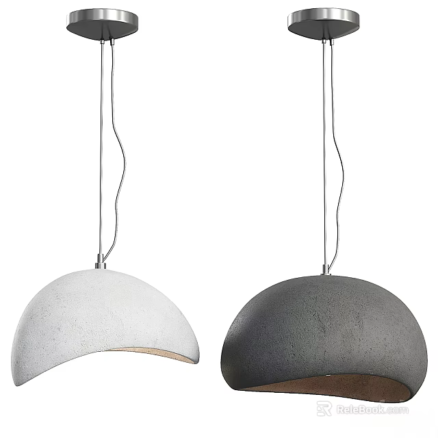Modern Two Tone Hemispherical Pendant Light In White And Gray With Concrete Texture 3d model