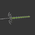 Intricate Fantasy Sword With Green Glowing Blade Black Hilt Spikes And Decorative Design