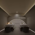 Wellness SPA Sauna Interior With Curved Wall Soft Lighting And Treatment Beds