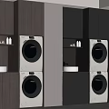 Modern Balcony Cabinet with Stacked Washing Machine Dryer Sink and Storage