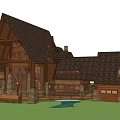 Rustic Log Cabin Detached Villa With Dark Roof Steps Water Feature And Fence
