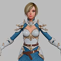 Woman In Blue And White Armor Gold Accents Short Skirt Long Boots Three Angles View 3d model