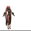 Game Movie Character With Pink Hair Ornate Armor And High Slit Long Dress