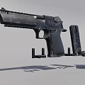 Detailed View Of Modern Black Tactical Pistol With Rail Magazines And Bullets