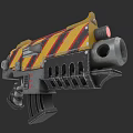 Futuristic Sci Fi Weapon with Yellow Black Stripes Red Indicator and Mechanical Barrel 3d model