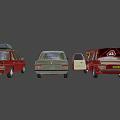 Vintage Cars In Red And Beige With Open Hood And Roof Rack On