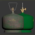 Old And Green Gas Cylinders With Valves And Handles On Black Background
