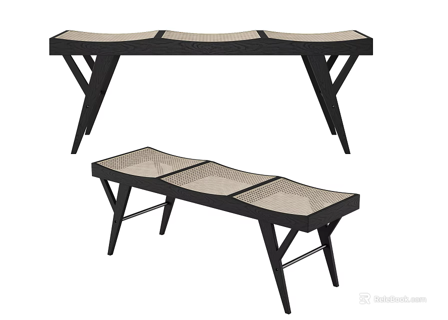 Contemporary Public Chair Featuring Black Metal Frame And Woven Seat Design 3d model 