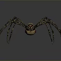 Detailed Metallic Spider Sculpture With Long Thin Legs And Purple Eyes