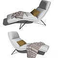 White Modern Lounge Chair With Brown Pillow And Striped Throw On Metal Legs