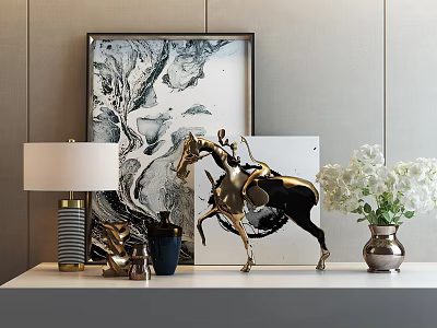 Modern Decorative Ornament Set With Golden Horse Lamp Vase And Picture Frame 3d model