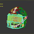 Blue Riddell Football Helmet With White And Red Stripes And Clear Facemask