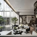 Modern sales office negotiation area lounge area sofa coffee table combination bar chandelier floor-to-ceiling window 3d model