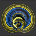 Abstract 3D Artwork With Spiral Yellow Blue Lines And Reflection On Dark Background 3d model