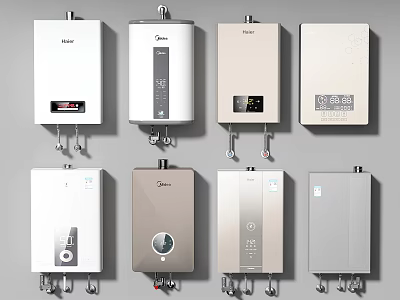 Various Modern Water Heaters With Digital Displays And Sleek Designs For Home Use 3d model