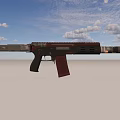 Detailed View of Modern Rifle With Black Body Red Magazine Barrel and Trigger