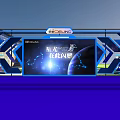 Modern Exhibition Display With Blue Structures Moon Theme And Astronaut Elements