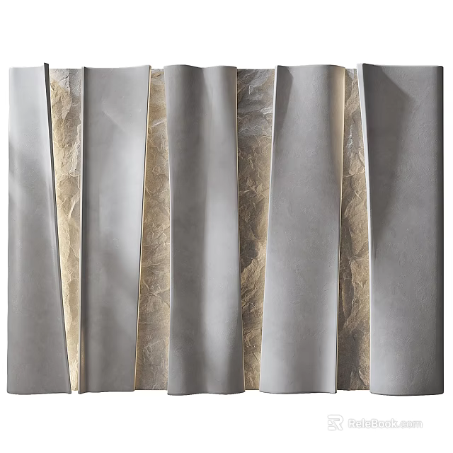 Modern Gray Beige Accent Wall With Pleated Textured Layers And Wavy Patterns 3d model 