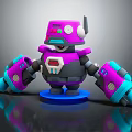 Purple And Blue Cartoon Style Robot With Large Arms And Blue Base