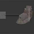 Modern Architectural Structure With Wooden Sloped Panels Concrete Wall And Support Frame