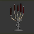 Artistic Sculpture Carving Candelabra With Silver Metal Twisted Design And Red Candles