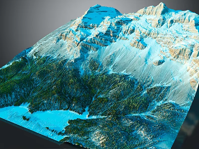 Scenic Landscape Garden Design with Snowy Mountain Peaks Lush Green Vegetation and Blue Lake 3d model