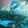 Scenic Landscape Garden Design with Snowy Mountain Peaks Lush Green Vegetation and Blue Lake