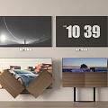 Modern TV Designs Featuring Wooden Frames Stands And Diverse Screen Display Scenes 3d model